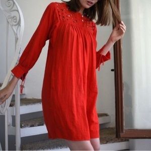 MADEWELL Daybreaker Linen Blend Eyelet Boho Shift Dress